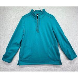 Weekends By Chicos Sweater Womens Medium 1/4 Zip Long Sleeve Blue Drawstring